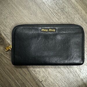 Miu Miu Black Leather Clutch with Gold Zipper
